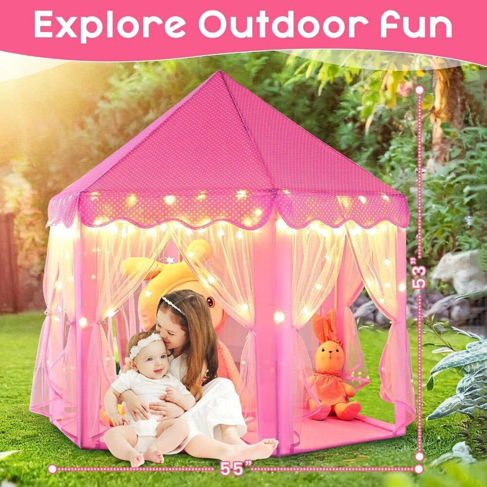 Princess Tent for Girls Large Playhouse Kids Castle with Star Lights Outdoor - Picture 4 of 9